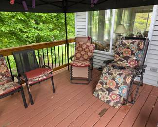 Outdoor Reclining Lounge Chairs with Floral Cushions