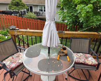 Patio Dining Set with Glass Table and Four Swivel Chairs