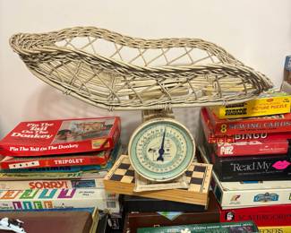 Vintage Anson Nursery Scale with Wicker Basket