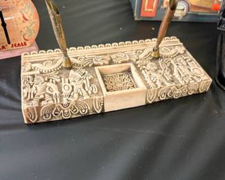 Aztec Revival Pen Holder with Two Dip Pens