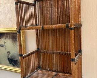 Vintage Bamboo and Rattan Wall Shelf