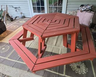 Octagonal Wooden Picnic Table with Attached Benches