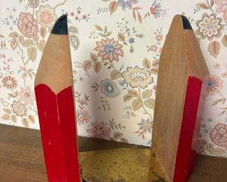 Vintage Wooden Pencil Bookends