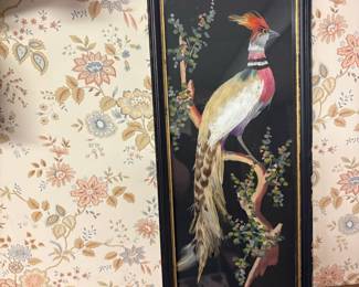Vintage Mexican Feather Art Painting of a Pheasant