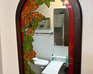 Vintage Floral Arch Mirror with Faux Stained Glass