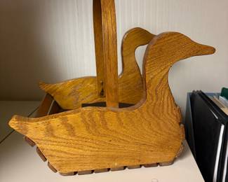 Vintage Wooden Duck Shaped Basket