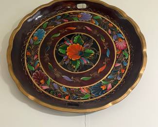 Vintage Mexican Batea Hand-Painted Tray