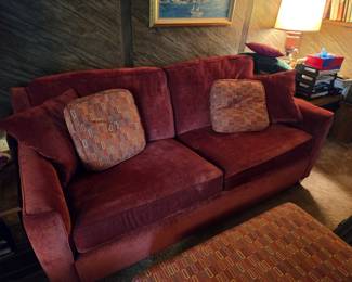 Mid-Century Modern Velvet Sofa with Ottoman