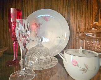 several dish sets and colored glass