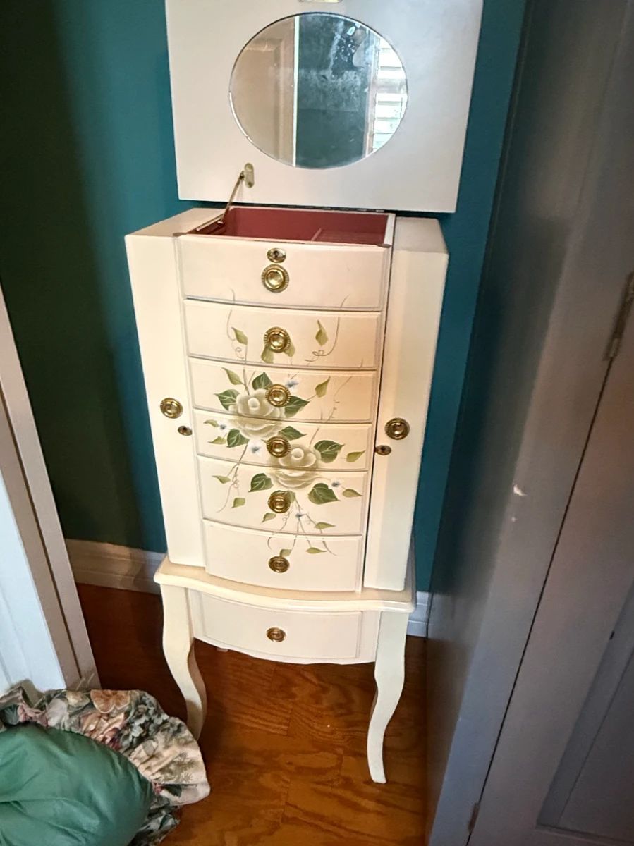 Vintage Thomas Pacconi HandPainted Jewelry Armoire with Mirror