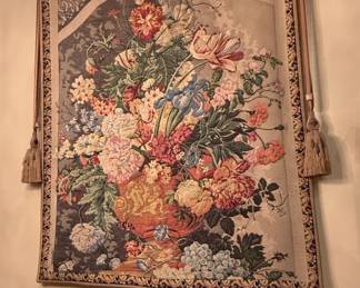 Floral Still Life Jacquard Tapestry Wall Hanging with Cherubs