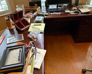 Vintage Wooden Desk with Computer and Accessories