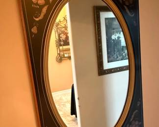 Ethan Allen Hitchcock Style Oval Mirror with Painted Floral Motif