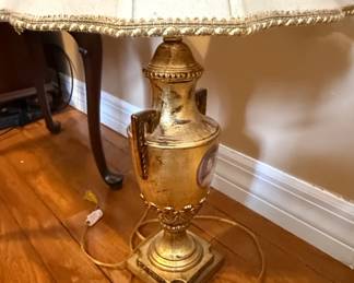 Gilded Urn Table Lamp with Painted Medallion