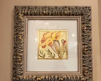 Framed Floral Watercolor Painting by A. Melion