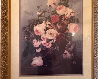 Framed Floral Still Life Print in Ornate Baroque Frame