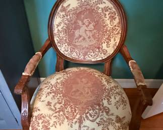 Antique Louis XVI Style Armchair with Toile de Jouy Fabric