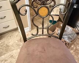 Wrought Iron Scroll Back Dining Chair with Upholstered Seat