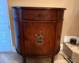 Vintage HandPainted DemiLune Side Cabinet with Floral Motif