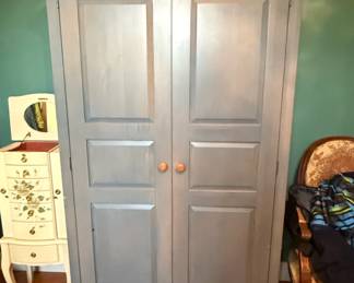 Vintage Grey Painted TwoDoor Armoire or Wardrobe