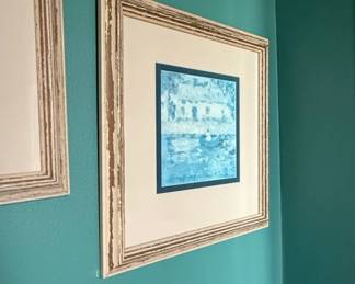 Abstract Seascape Painting with Distressed Frame