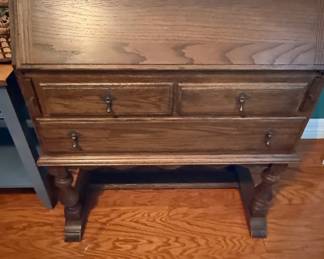 Vintage Oak Jacobean Style Secretary Desk