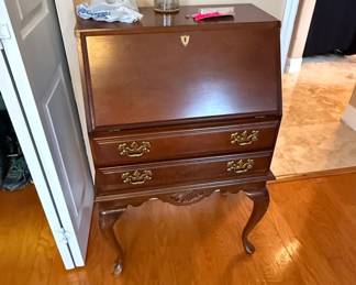 Vintage Ethan Allen Queen Anne Cherry Wood Drop Front Secretary Desk