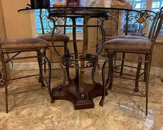 Signature Design by Ashley Glambrey Round Glass Top Bar Table with Upholstered Stools