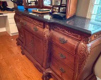 Michael Amini Eden Collection Mahogany Dresser with Marble Top and Mirror