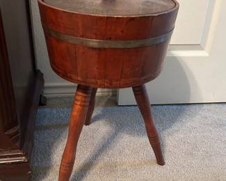 Vintage Wood Barrel Style Sewing Box