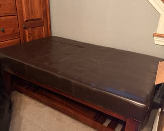 Wood and Leather Ottoman