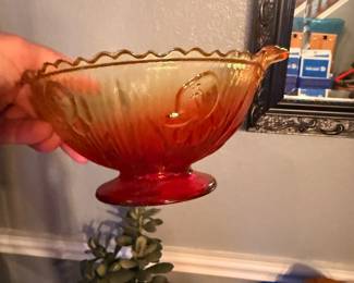 Vintage Jeannette Glass Iris Red / Yellow Bowl