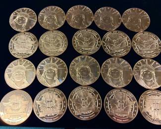 Collection of 20 copper 1 ounce coin coins