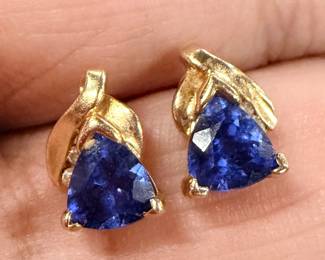Gold and possibly Tanzanite earrings