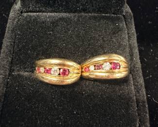 Ruby, diamond and gold earrings