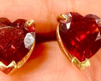 Heart shaped garnet and gold earrings. Go Noles!