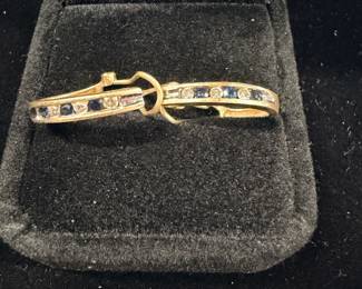 Gold diamonds, and sapphire earrings