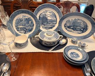 Blue and White Transferware - Currier and Ives