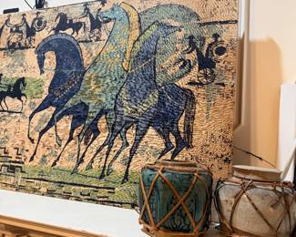 Tibor Reich Fabric Etruscan Horses, Linen Barkcloth