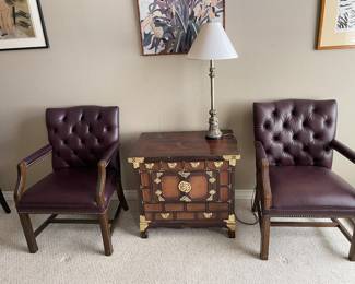 PAIR BURGUNDY LEATHER ARM CHAIRS