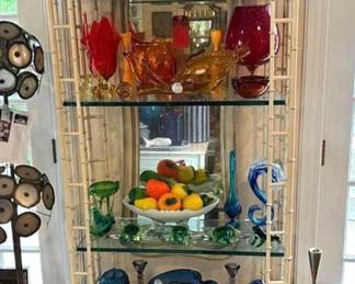 art glass in etagere