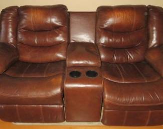 Brown Dual Reclining Leather Loveseat