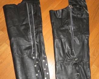 Black Leather Motorcycle Chaps Size XL by Ik, Size 3X by Gear