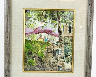 Signed Framed Watercolor Cafe