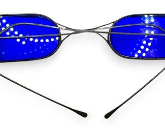 19th Century Blue Tinted Eye Preserver Spectacles, Steel Wire Frame Victorian Sunglasses
