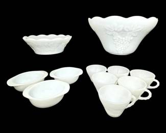 Milk Glass Punch Bowl Set And Pyrex Dishes