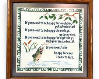 Framed Fishing Crossstitch