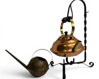 Copper Brass Teapot w Warming Stand Watering Can