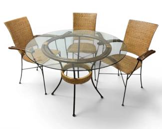Pier 1 Imports 2000s Woven Wicker Patio Table with 3 Chairs
