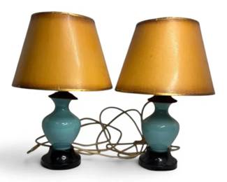 Two Matching Blue Glass Table Lamps